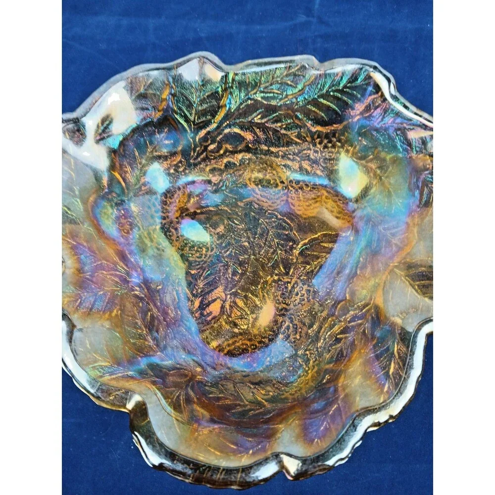 Indiana Glass Loganberry Marigold Carnival Glass Candy Dish Amber  Bowl